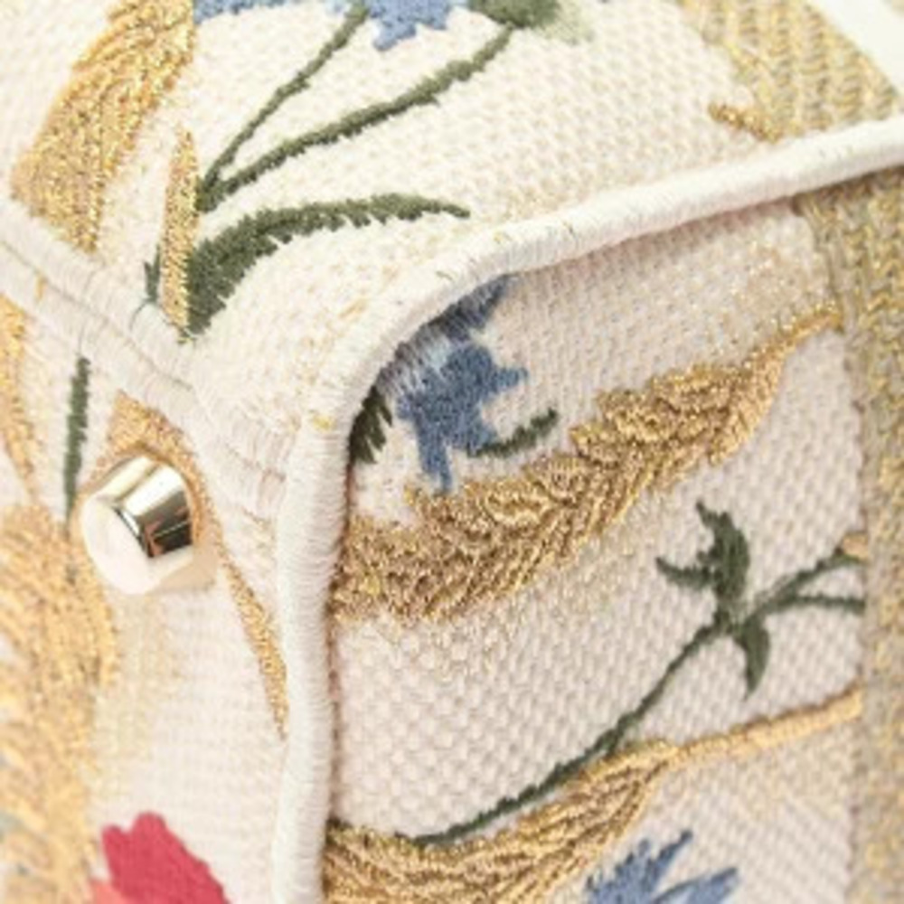 Dior LADY LITE Bag Multicolor Hibiscus Embroidery Canvas Handbag - Picture 6 of 9
